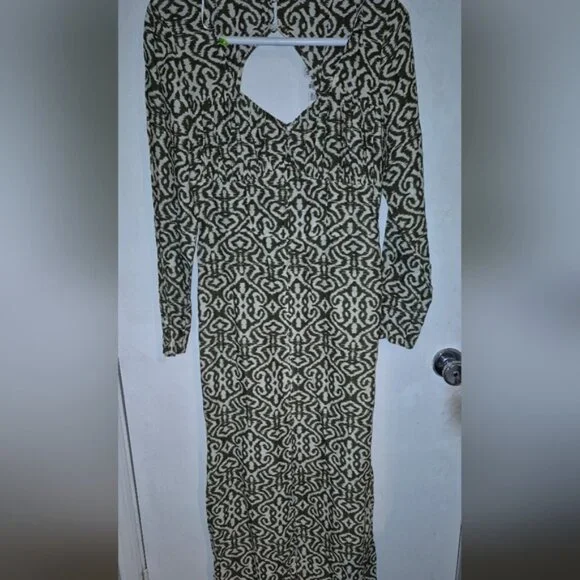 Zara Ecru/khaki  Printed Midi Dress  NWT - Picture 2 of 4
